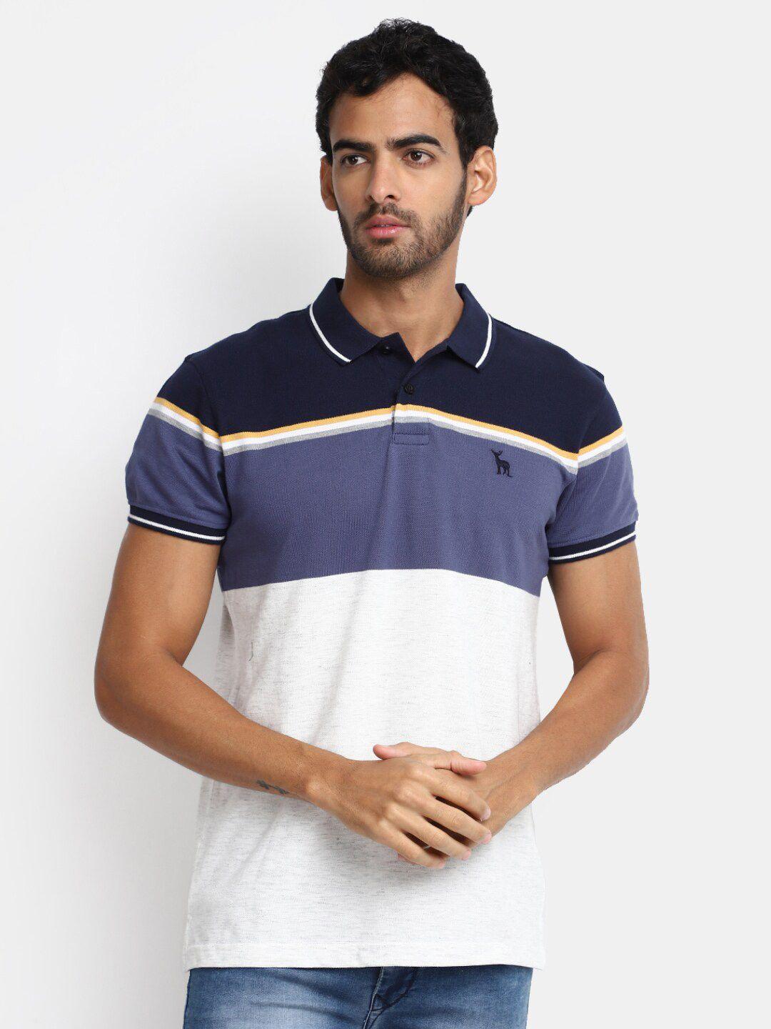 v-mart colourblocked polo collar cotton t-shirt