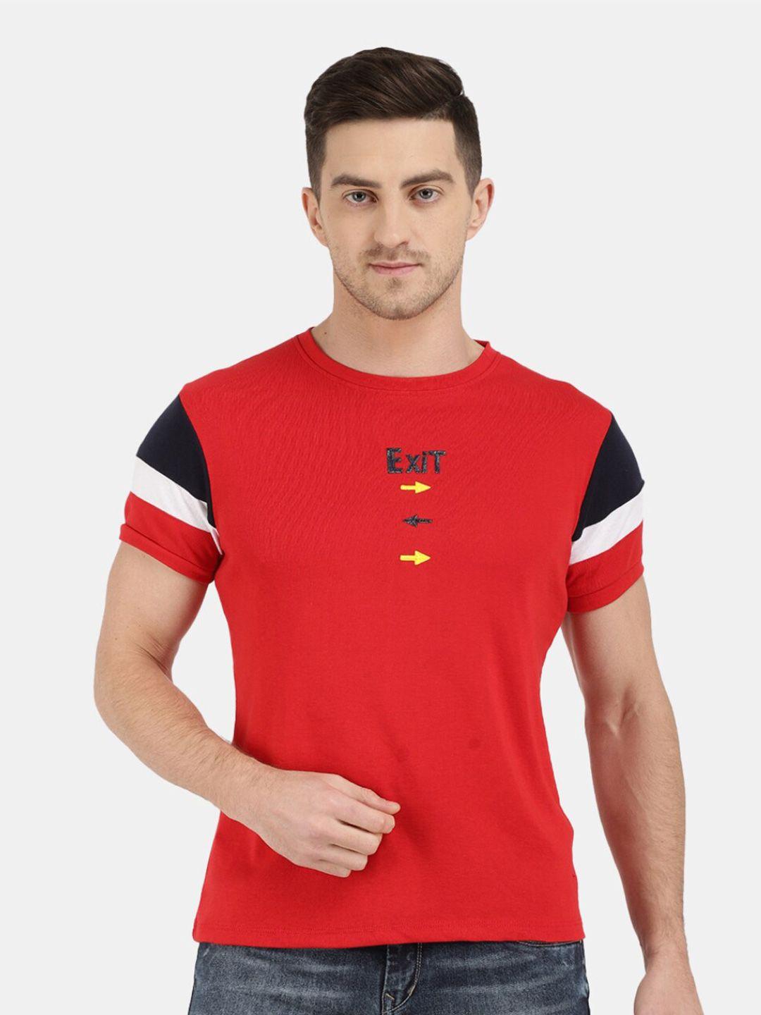 v-mart colourblocked round neck cotton slim fit t-shirt