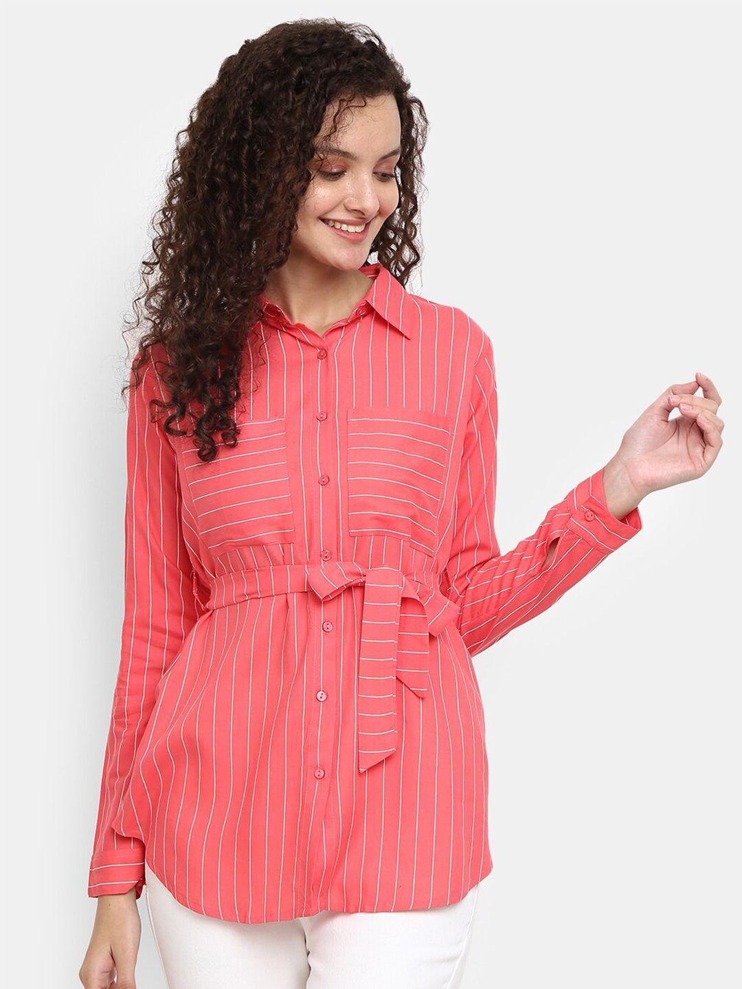 v-mart coral & white striped shirt style top