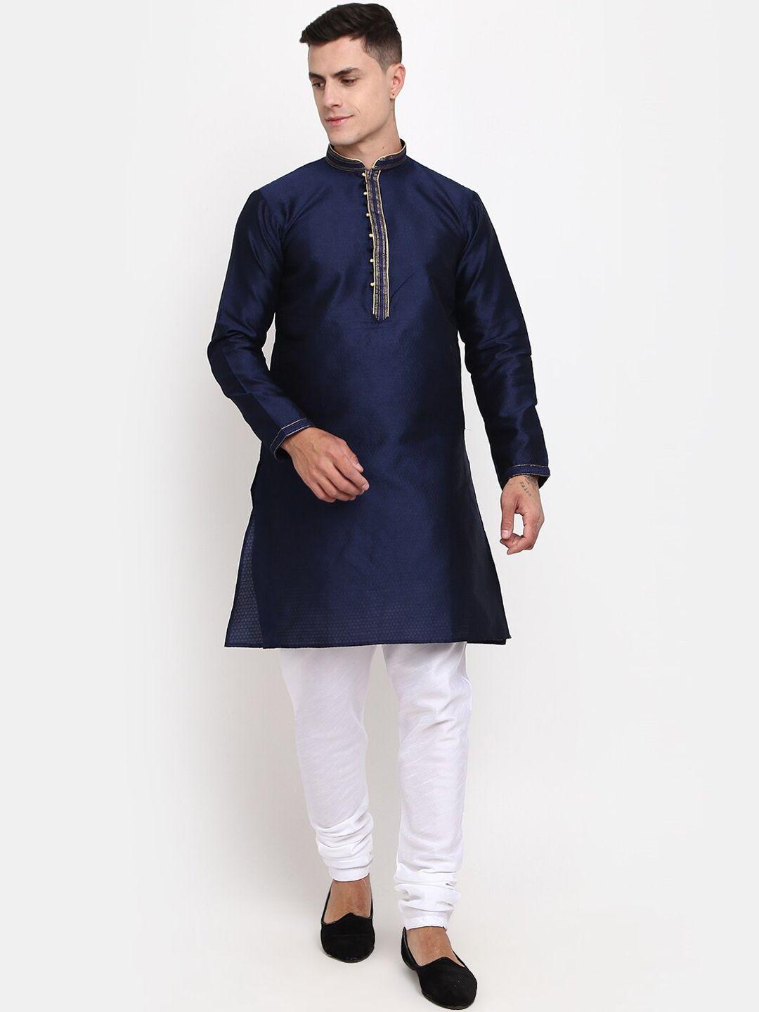 v-mart ethnic motif woven design mandarin collar jacquard pure cotton kurta with churidar