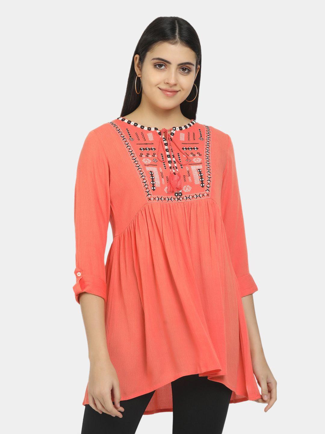 v-mart ethnic motifs embroidered gathred or pleated regular top