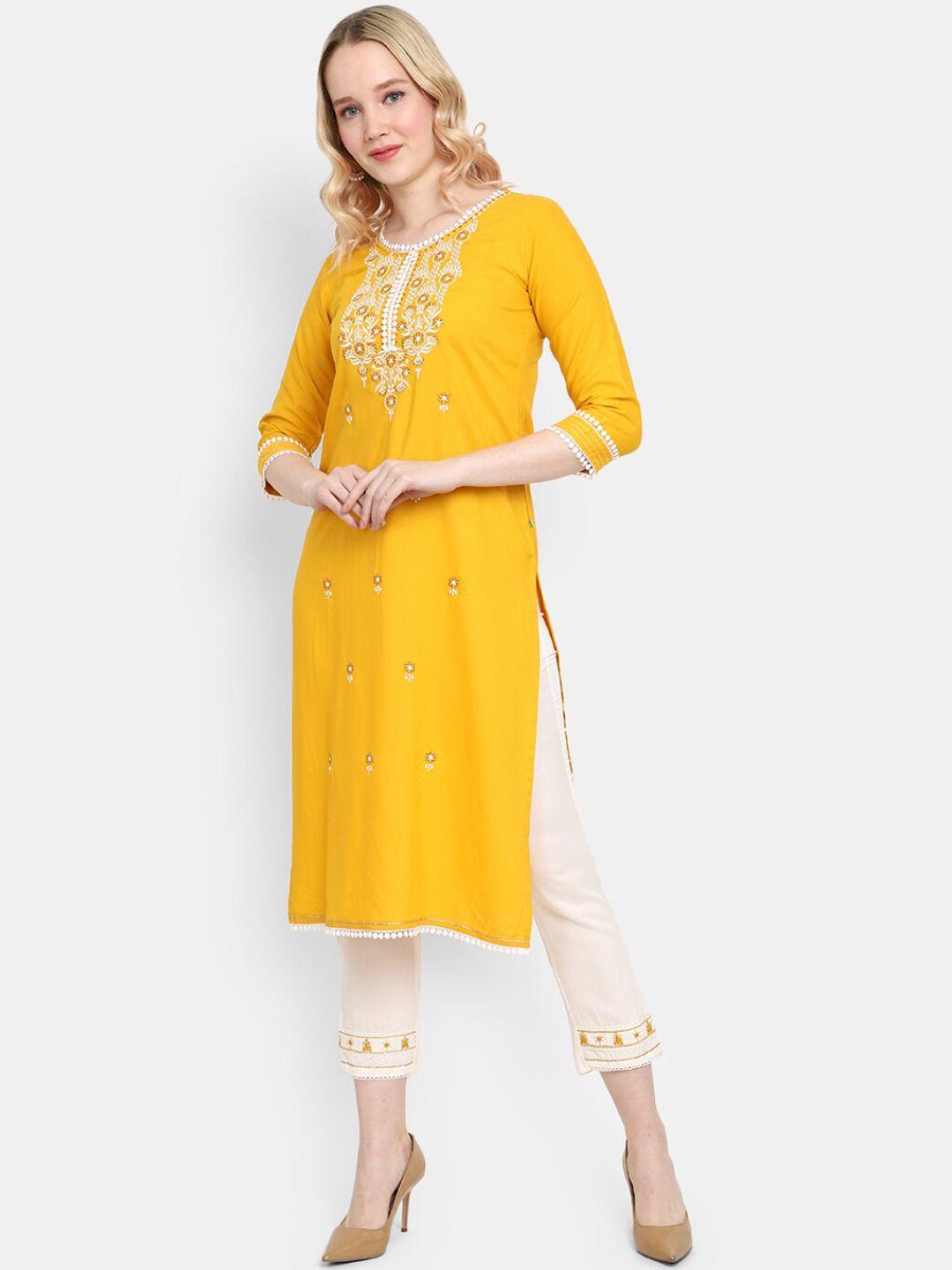 v-mart ethnic motifs embroidered sequinned kurta with trousers