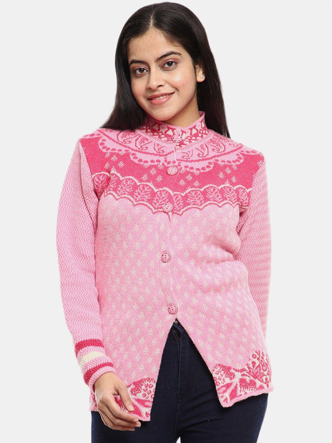 v-mart ethnic motifs printed acrylic cardigan sweater