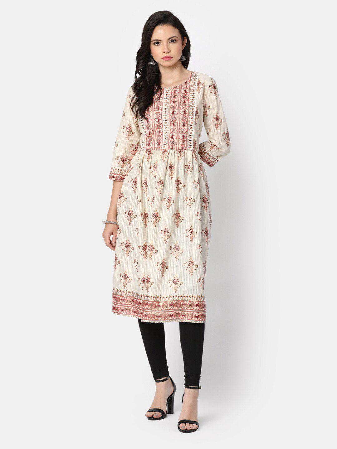 v-mart ethnic motifs printed gathered cotton fit & flare ethnic dress