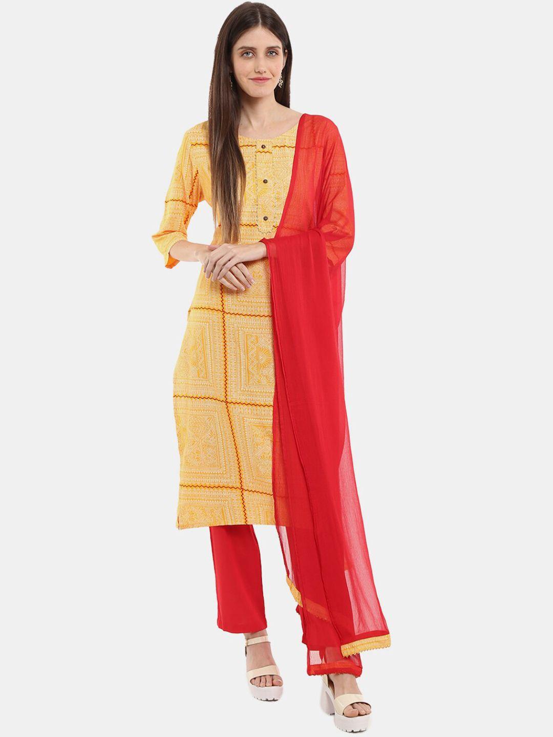 v-mart ethnic motifs printed gotta patti kurta with trousers & with dupatta