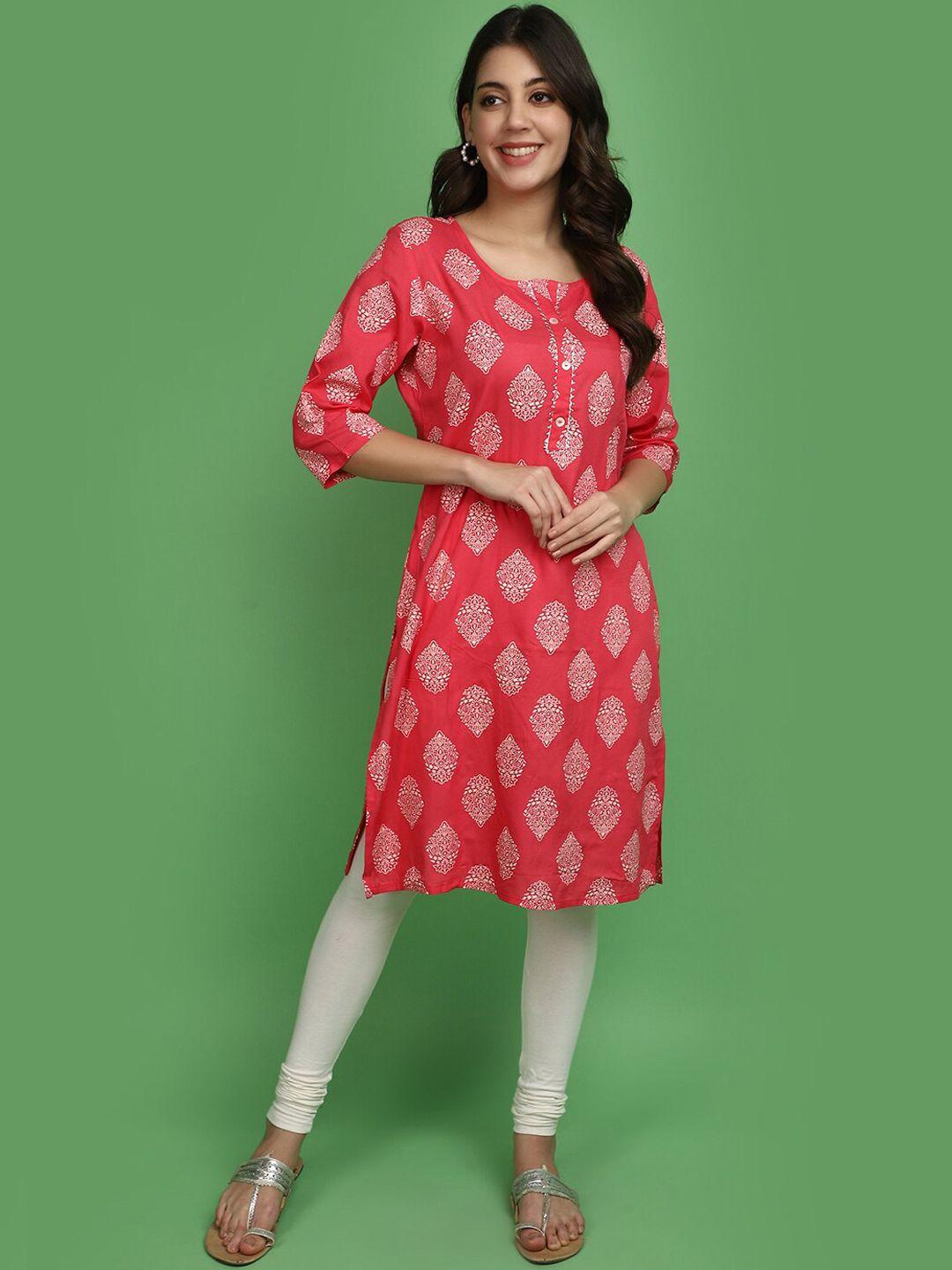 v-mart ethnic motifs printed gotta patti notched neck straight kurta