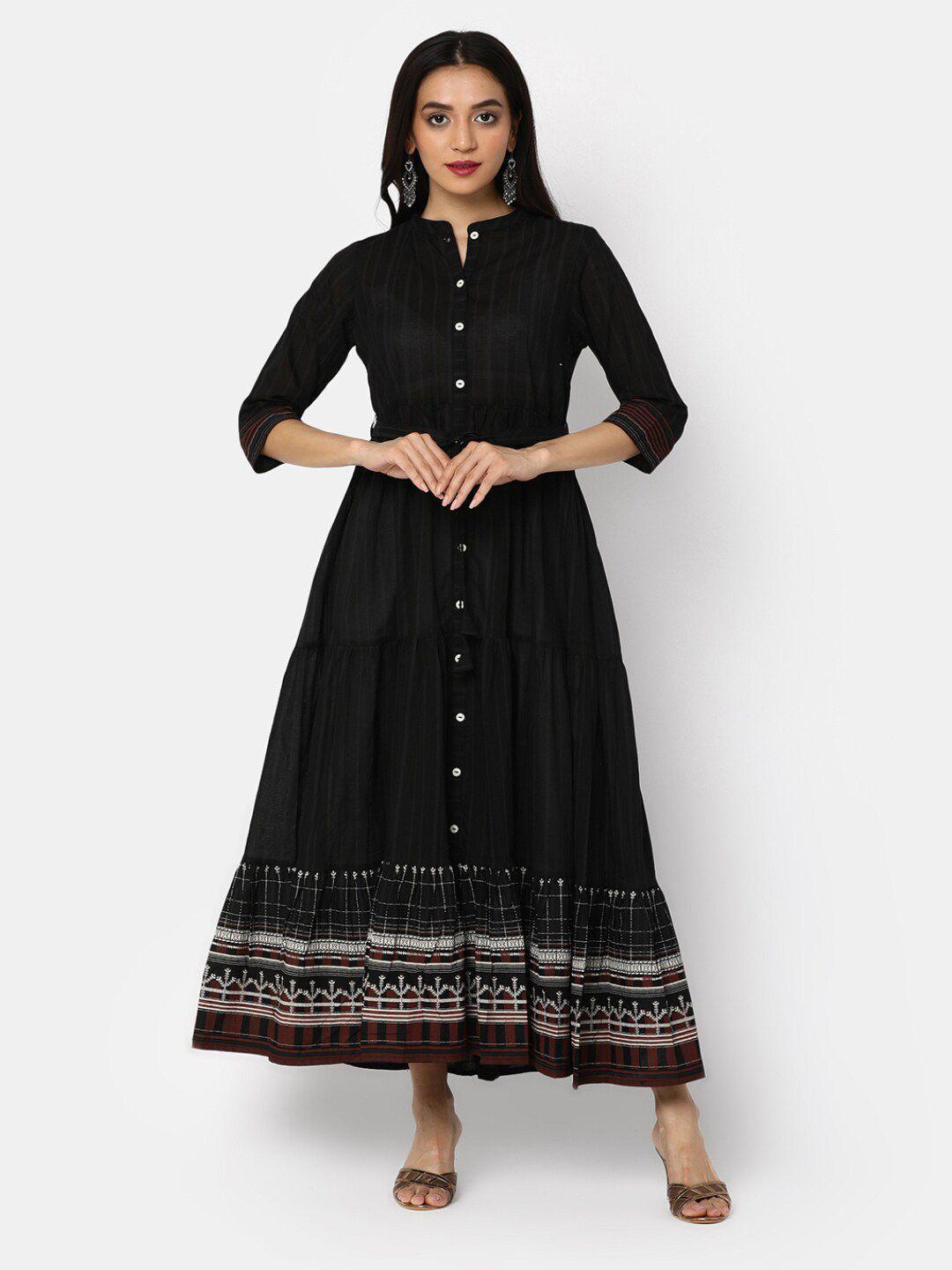 v-mart ethnic motifs printed mandarin collar cotton fit & flare maxi ethnic dress