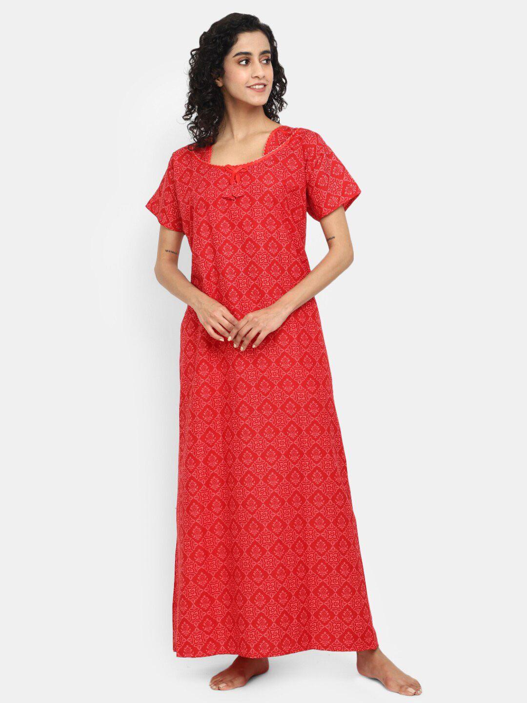 v-mart ethnic motifs printed maxi cotton nightdress