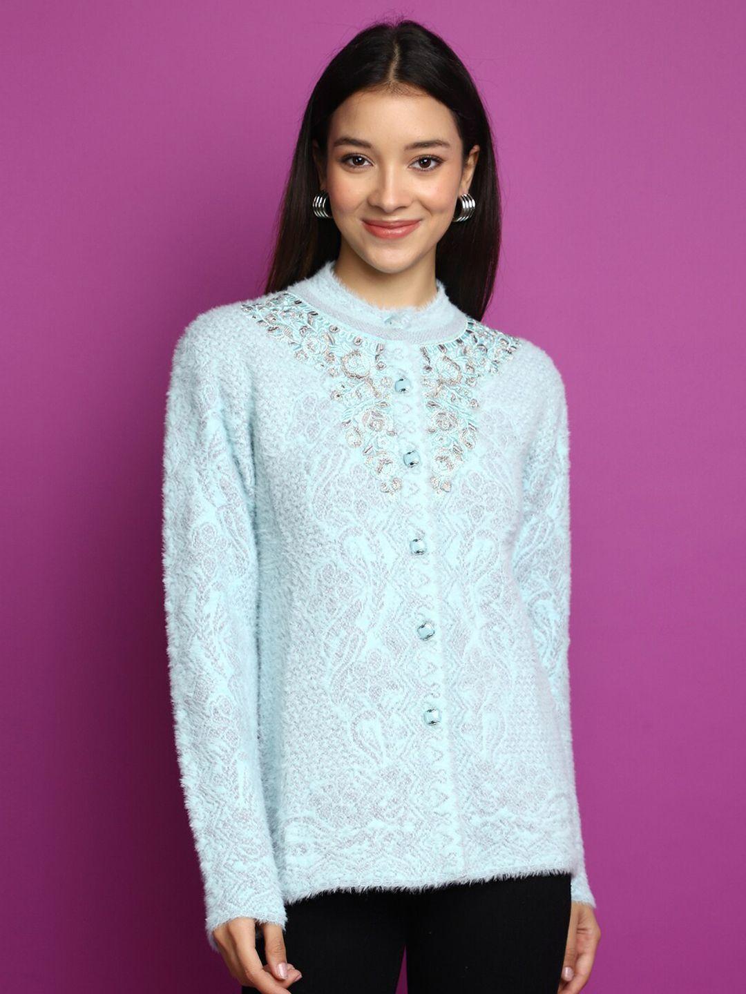 v-mart ethnic motifs self design embroidered cotton cardigan sweater