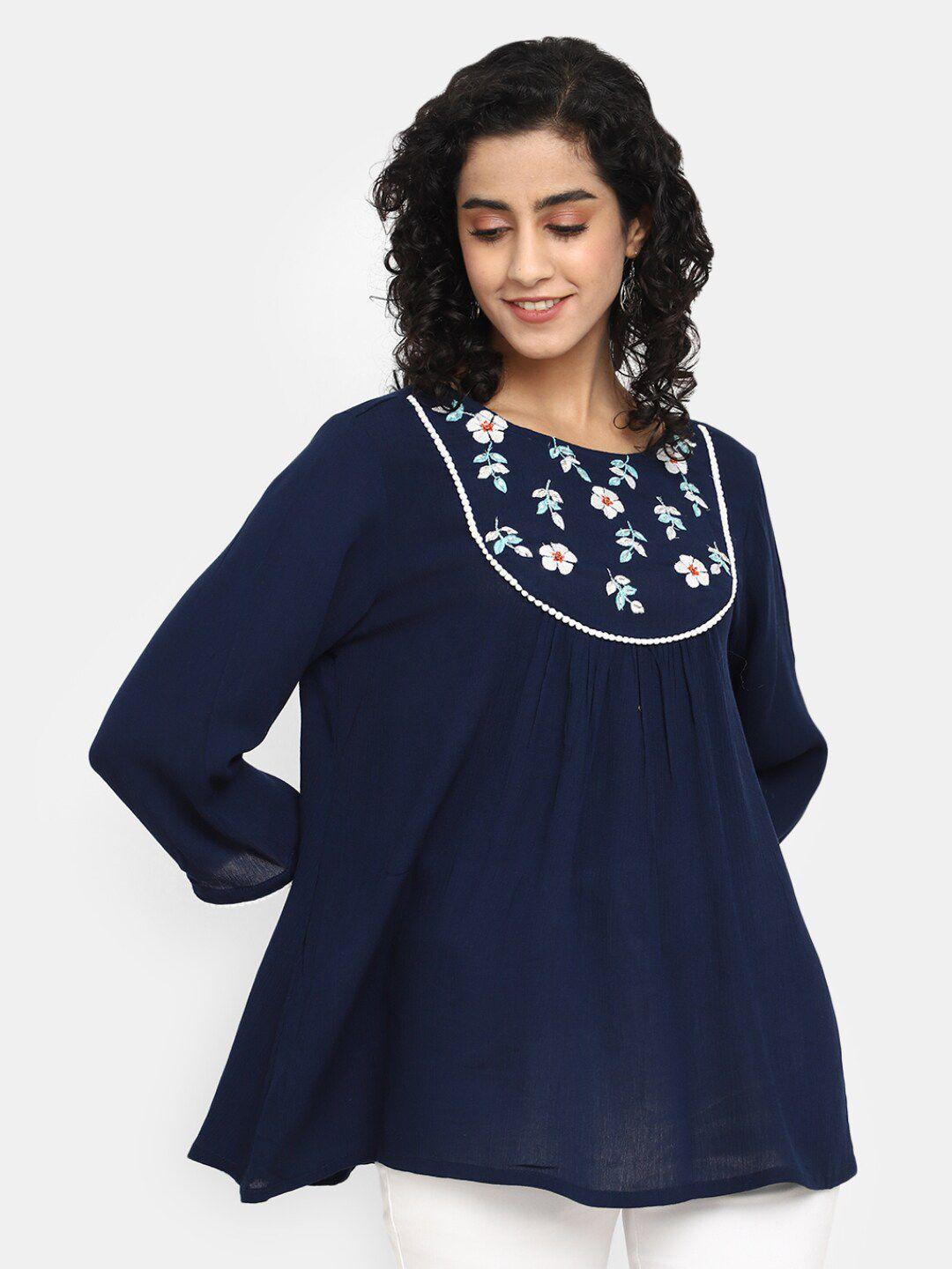 v-mart floral embroidered a-line top