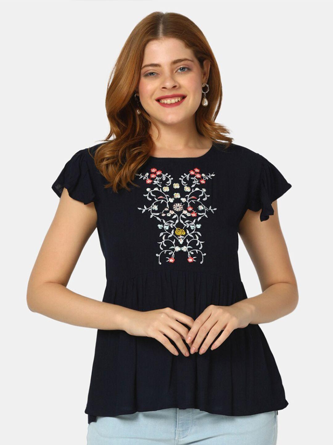 v-mart floral embroidered flared sleeves a-line top