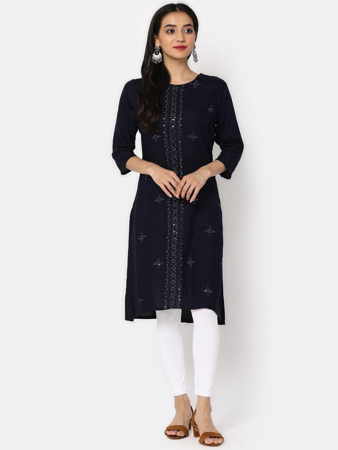 v-mart floral embroidered sequinned straight kurta