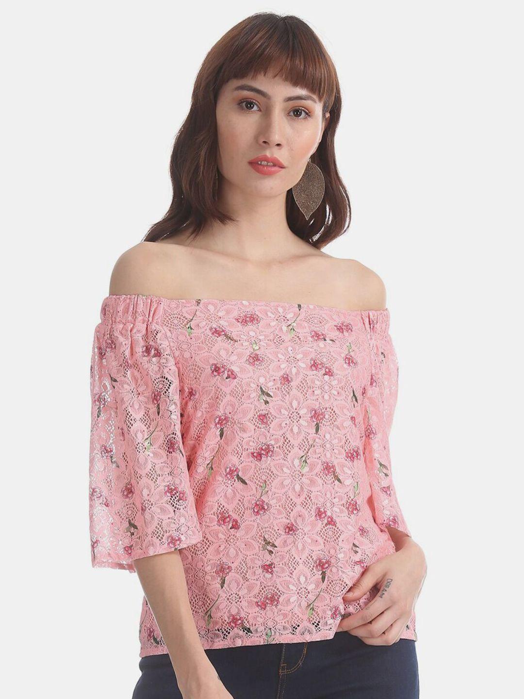 v-mart floral print off-shoulder bardot cotton top
