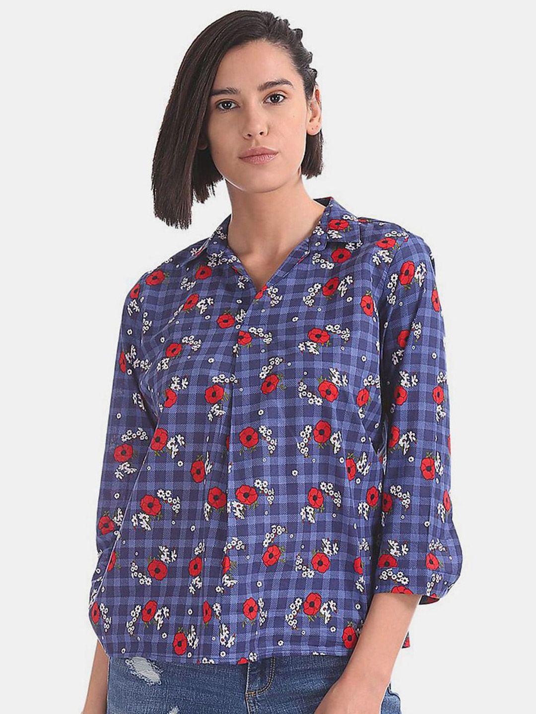 v-mart floral print shirt style cotton top