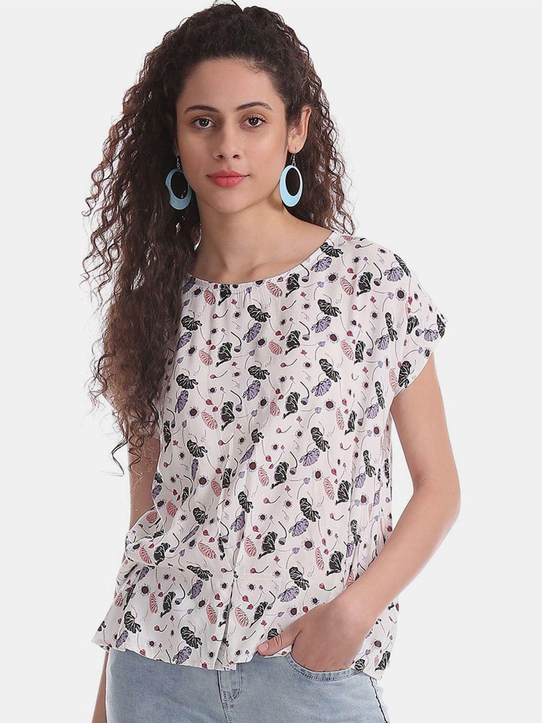 v-mart floral printed extended sleeves cotton top