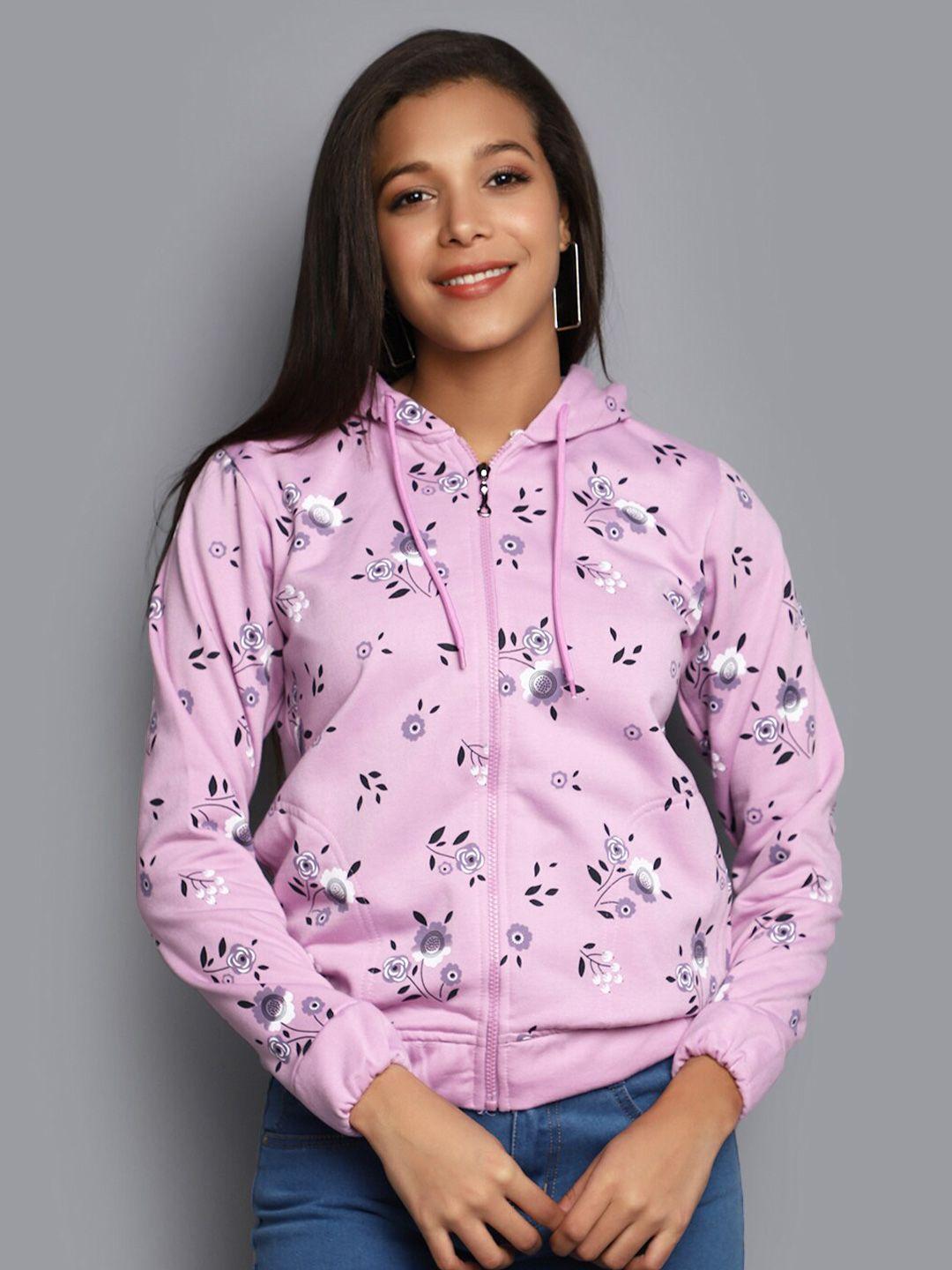 v-mart floral printed hooded fleece front-open sweatshirt