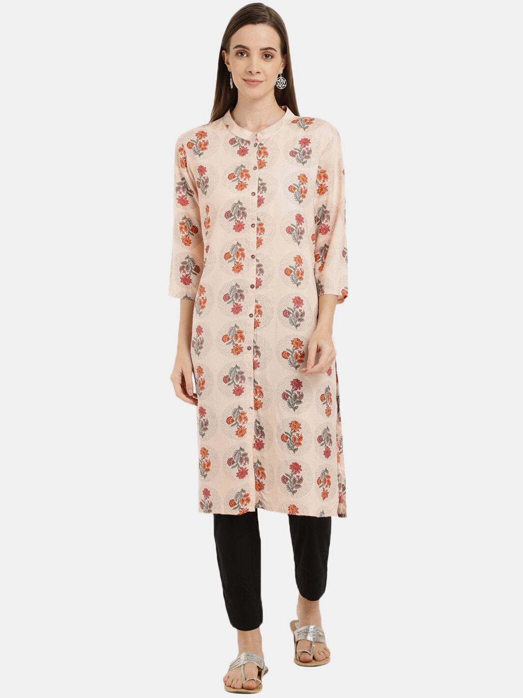 v-mart floral printed mandarin collar kurta