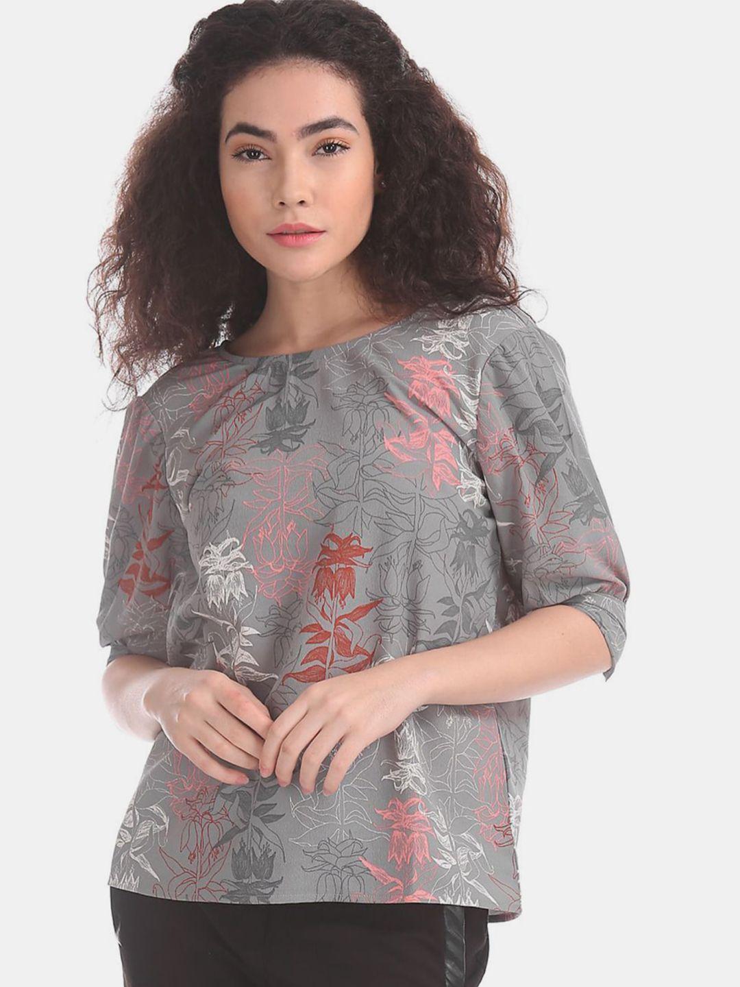 v-mart floral printed puff sleeves regular top