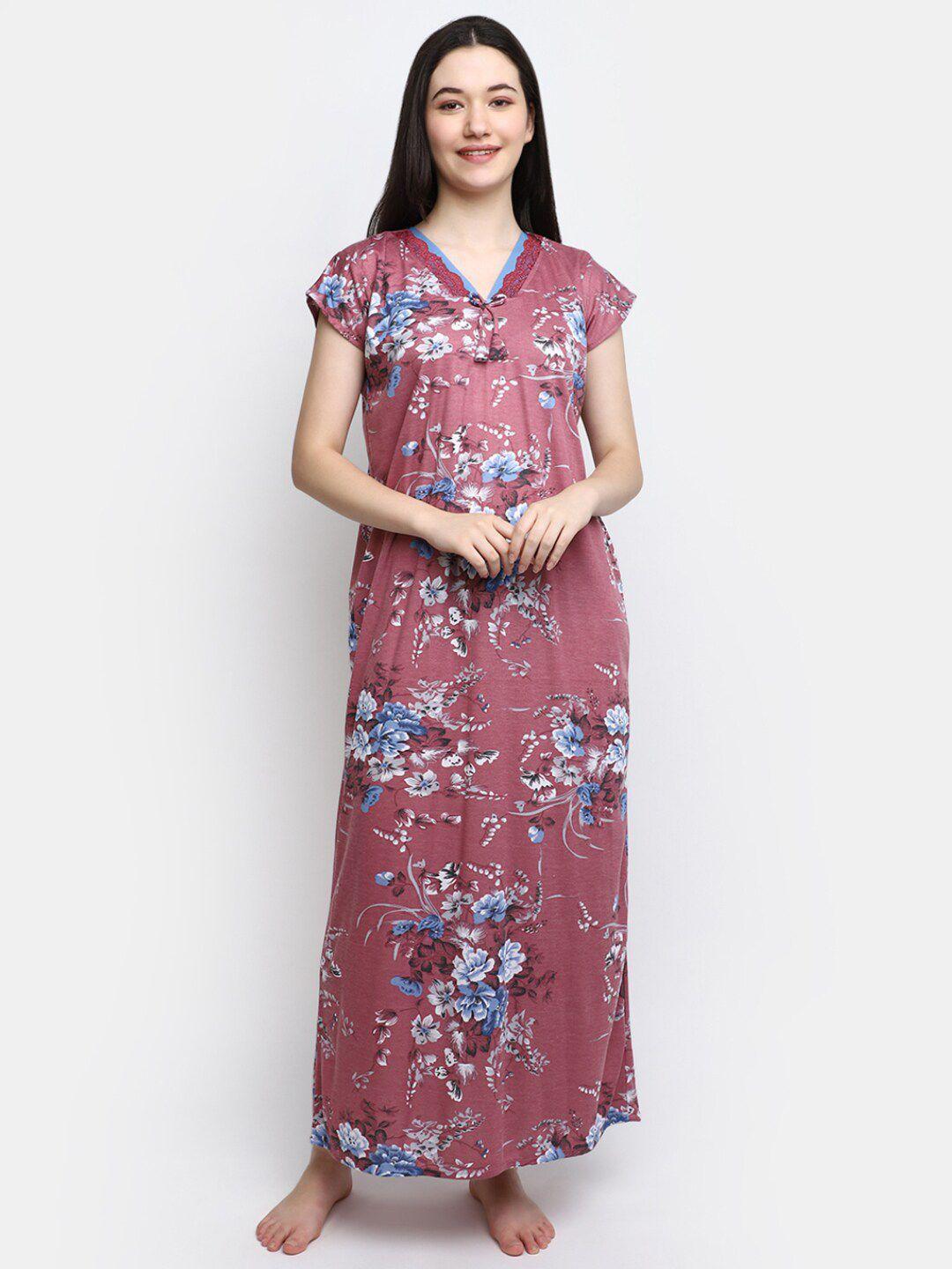 v-mart floral printed pure cotton maxi nightdress