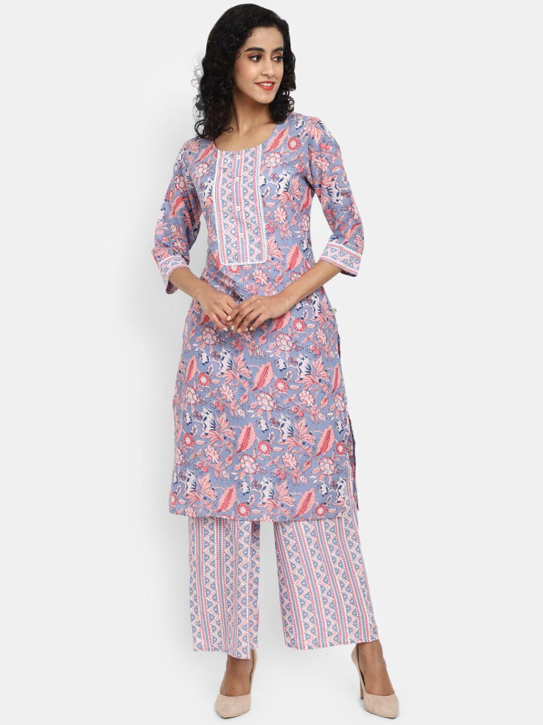 v-mart floral printed sequinned kurta with palazzos