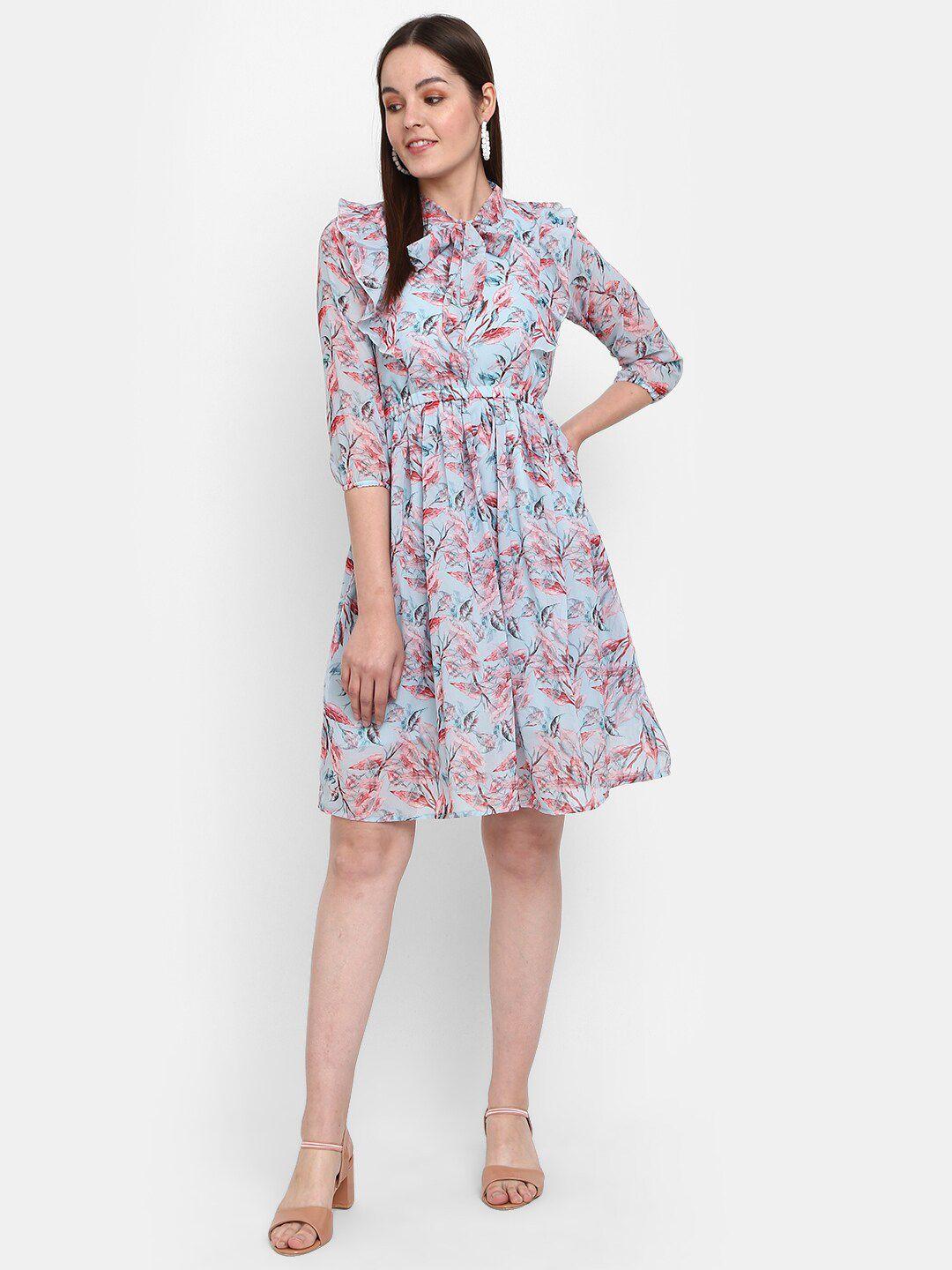 v-mart floral printed tie-up neck cotton dress