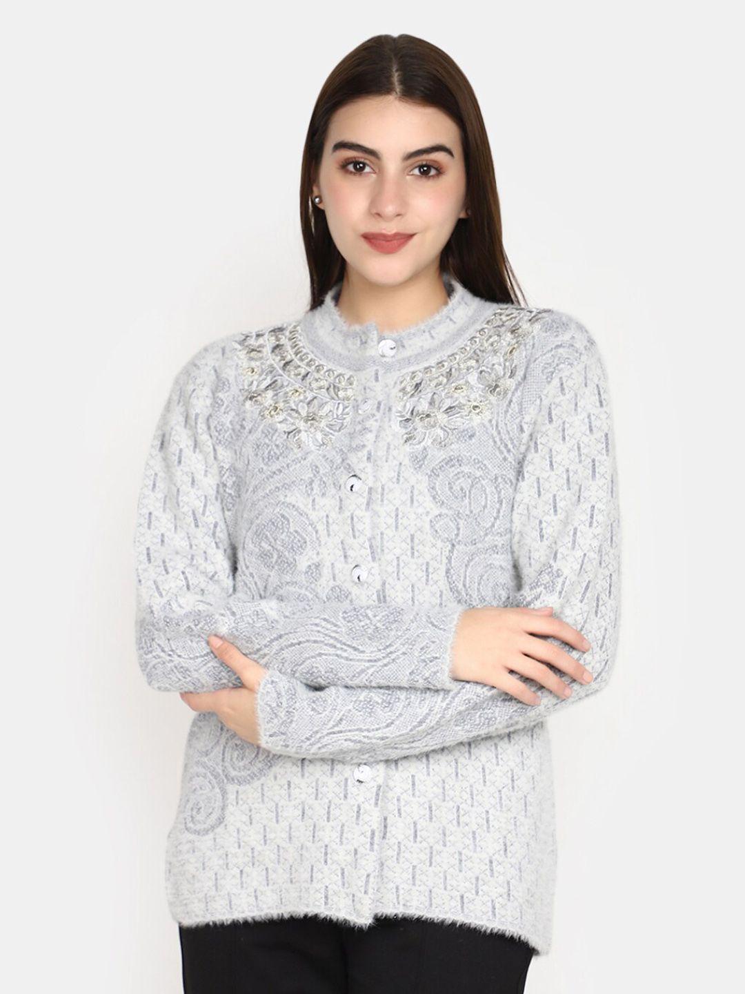 v-mart floral self designed long sleeves cotton cardigan