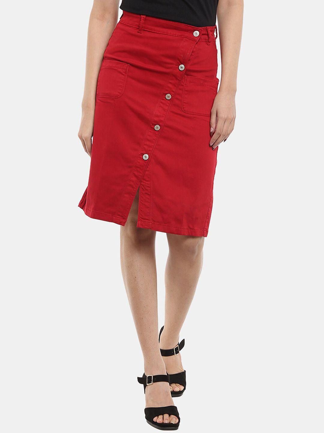 v-mart front slit knee-length pure cotton straight skirt