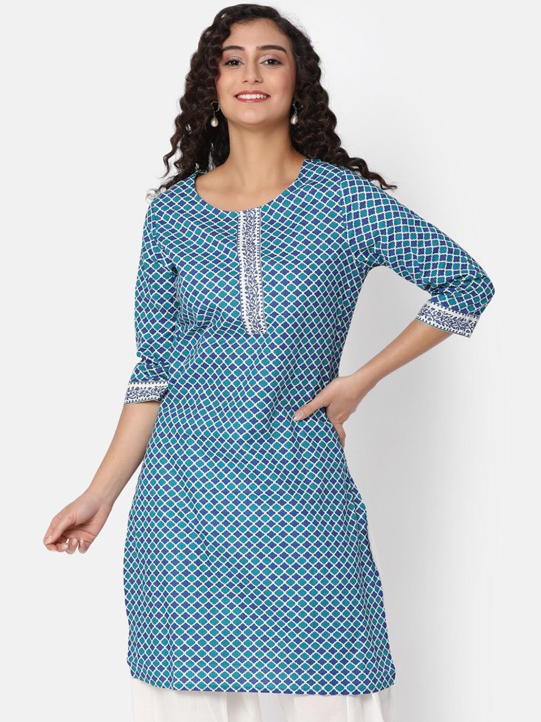 v-mart geometric printed round neck straight cotton kurta