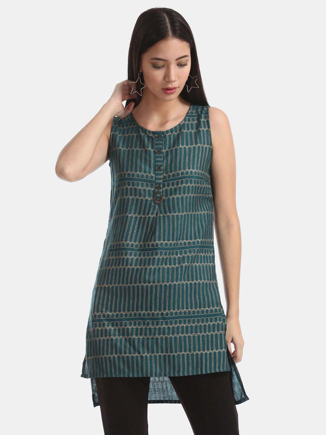 v-mart geometric printed sleeveless straight kurta