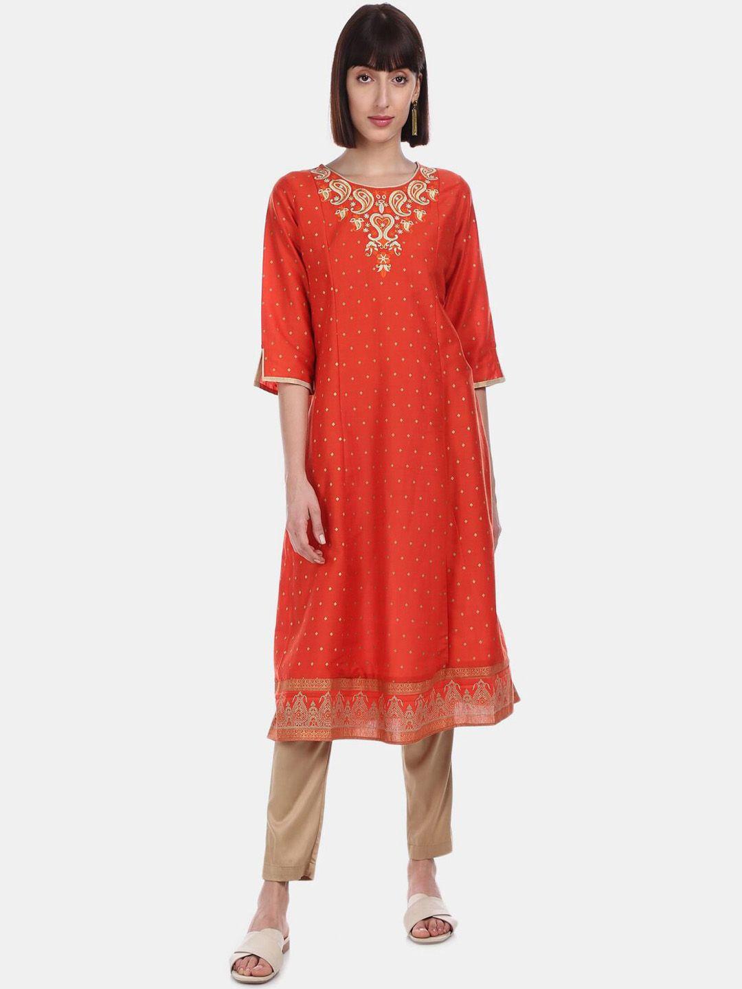 v-mart geometric printed thread work a-line kurta