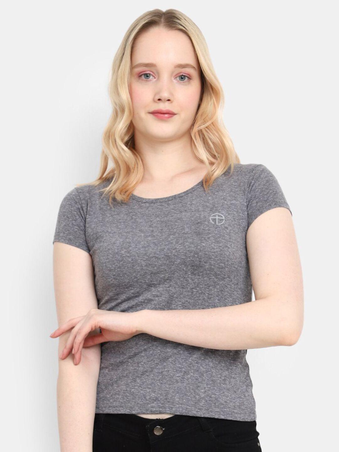 v-mart half sleeve round neck cotton crop t-shirt