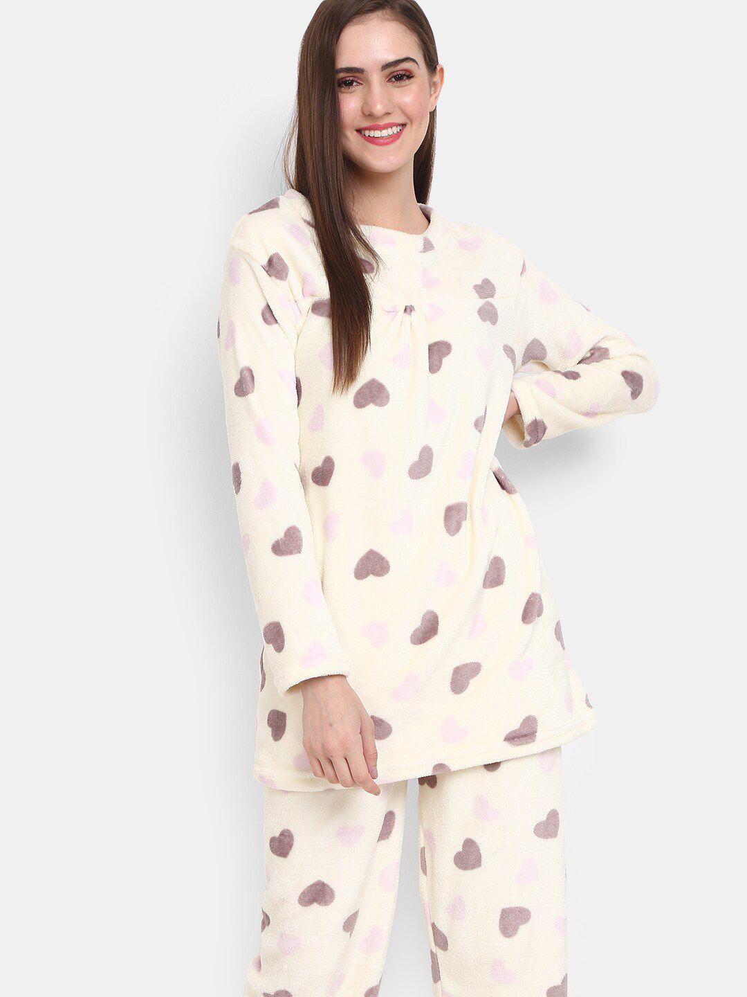 v-mart heart printed pure cotton night suit