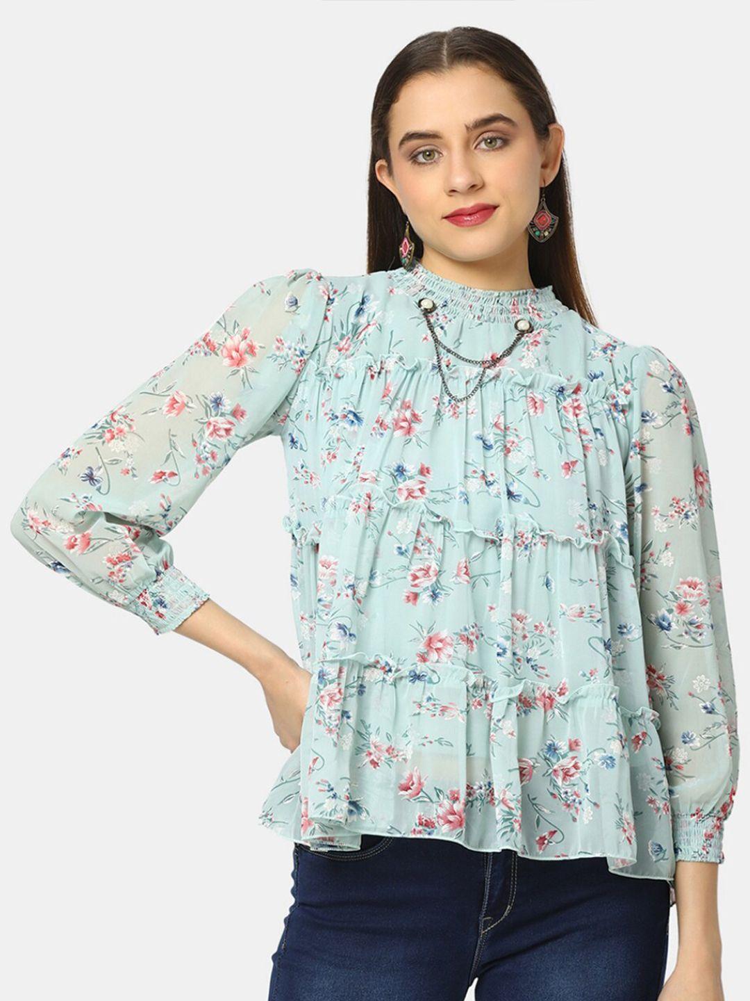 v-mart high neck floral printed tiered top