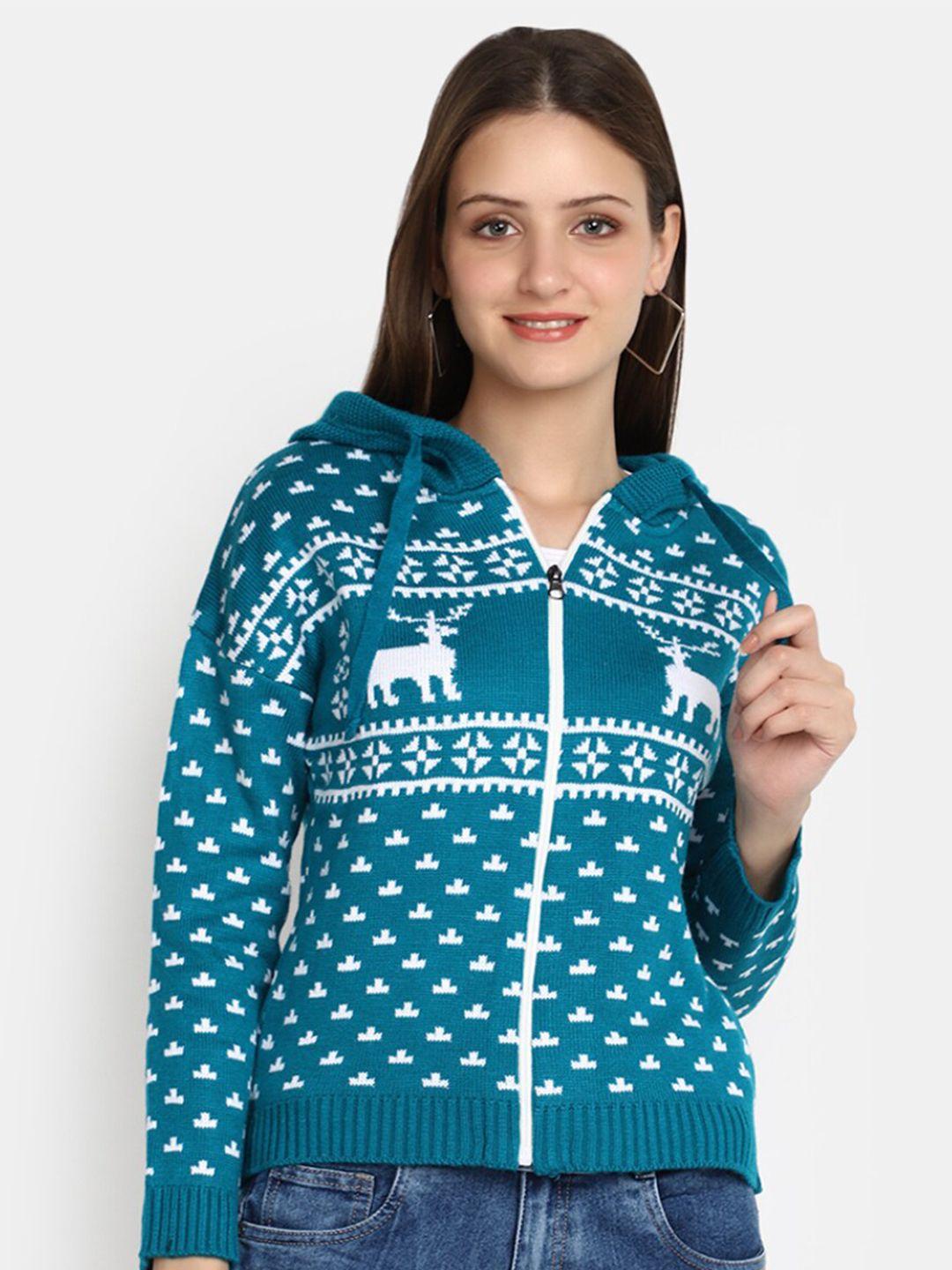 v-mart hooded ethnic motifs printed sweater