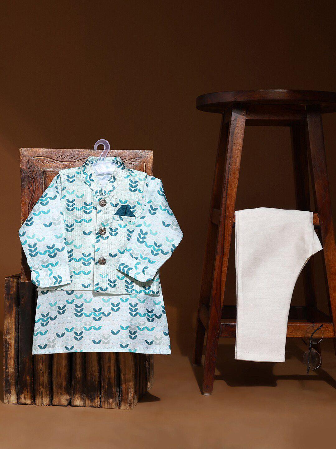 v-mart infant boys ethnic motifs printed cotton straight kurta & pyjama with nehru jacket