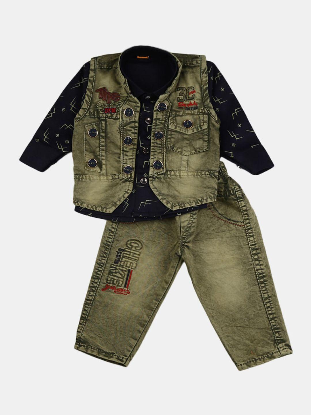 v-mart infant boys printed pure cotton shirt with trousers & with jacket