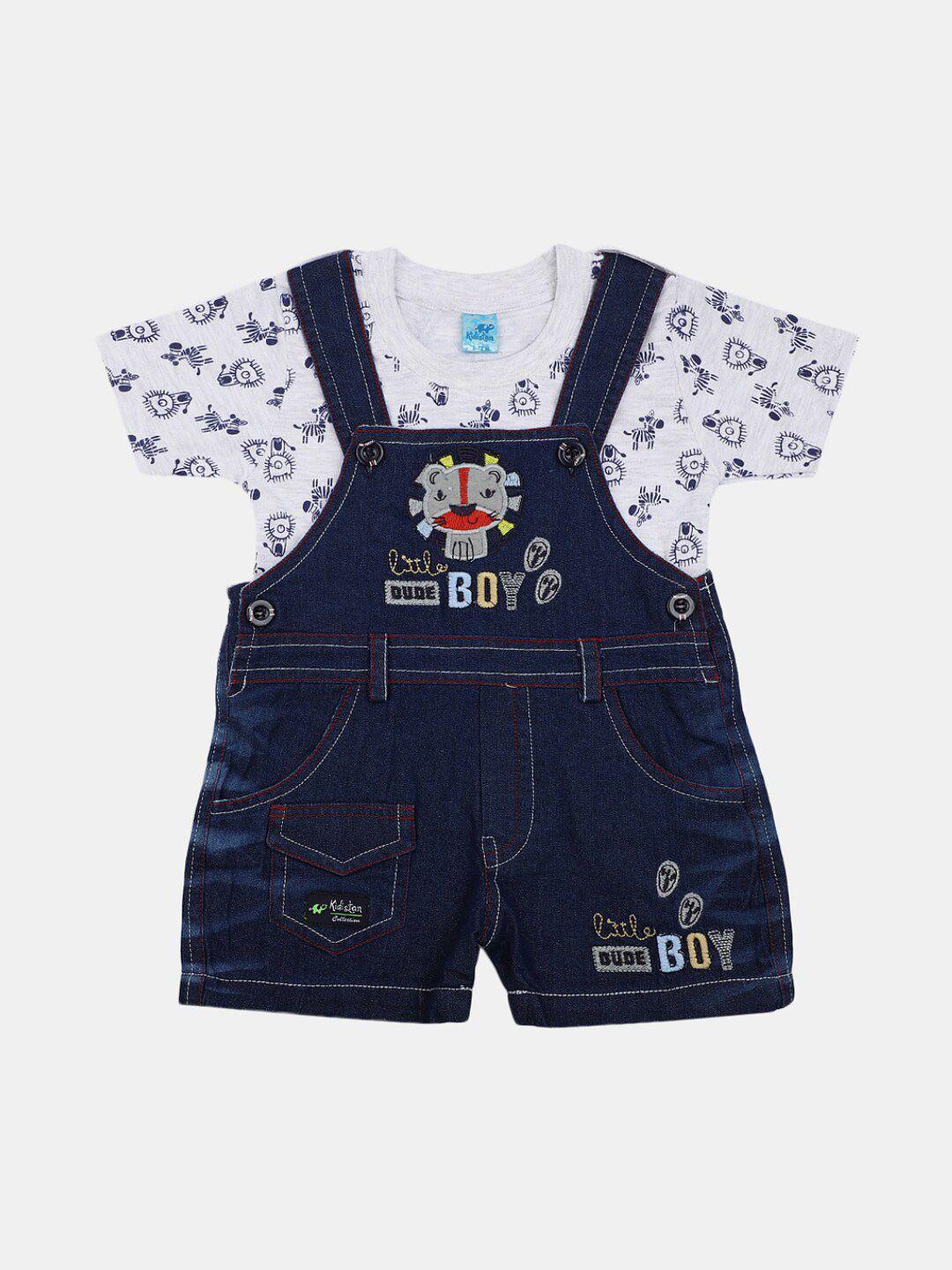 v-mart infant kids graphic printed cotton denim t-shirt with dungarees