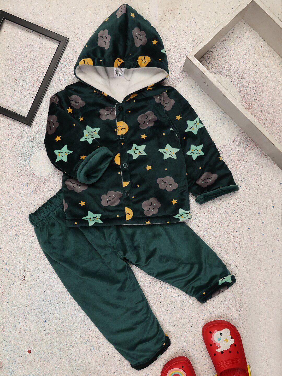 v-mart infant kids printed velvet hooded sweatshirt with trousers