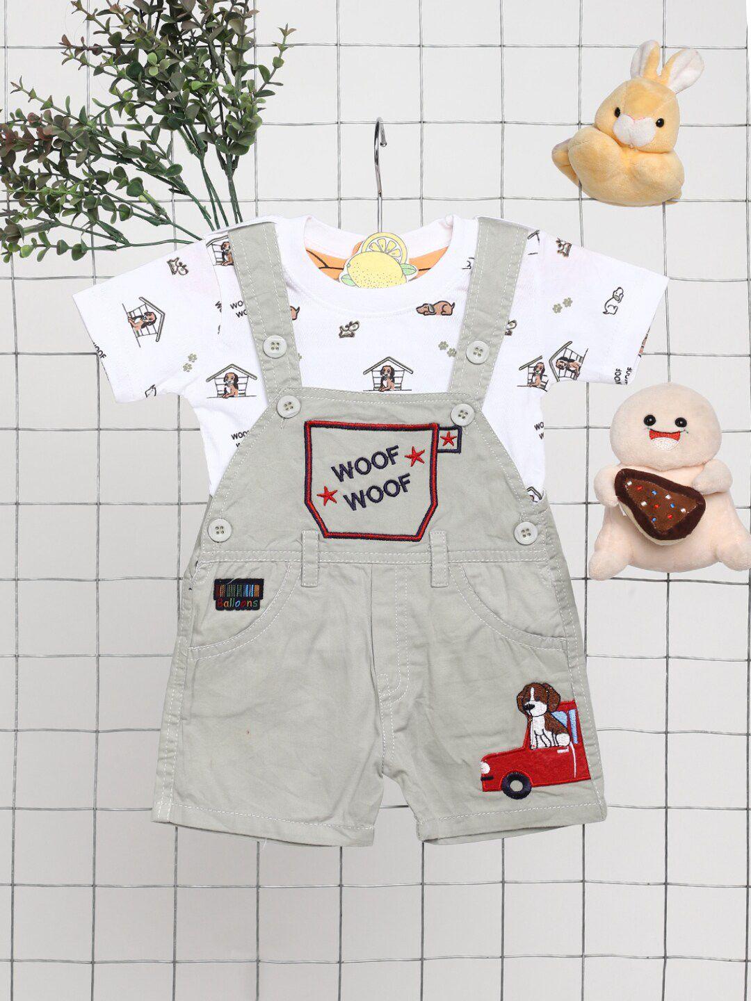 v-mart infant kids straight leg fit conversational printed dungaree with t-shirt