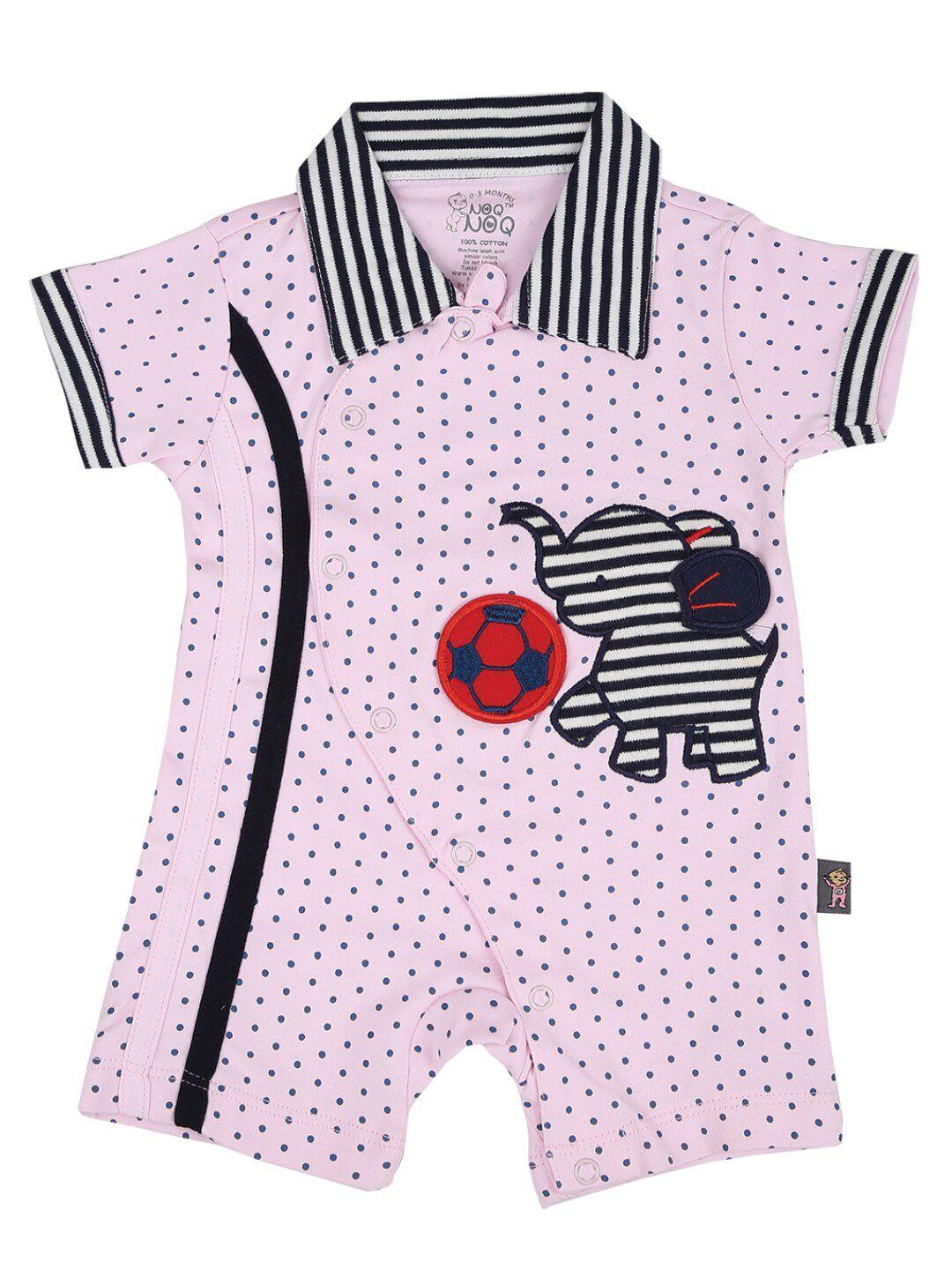 v-mart infant pink & black printed shirt collar cotton rompers