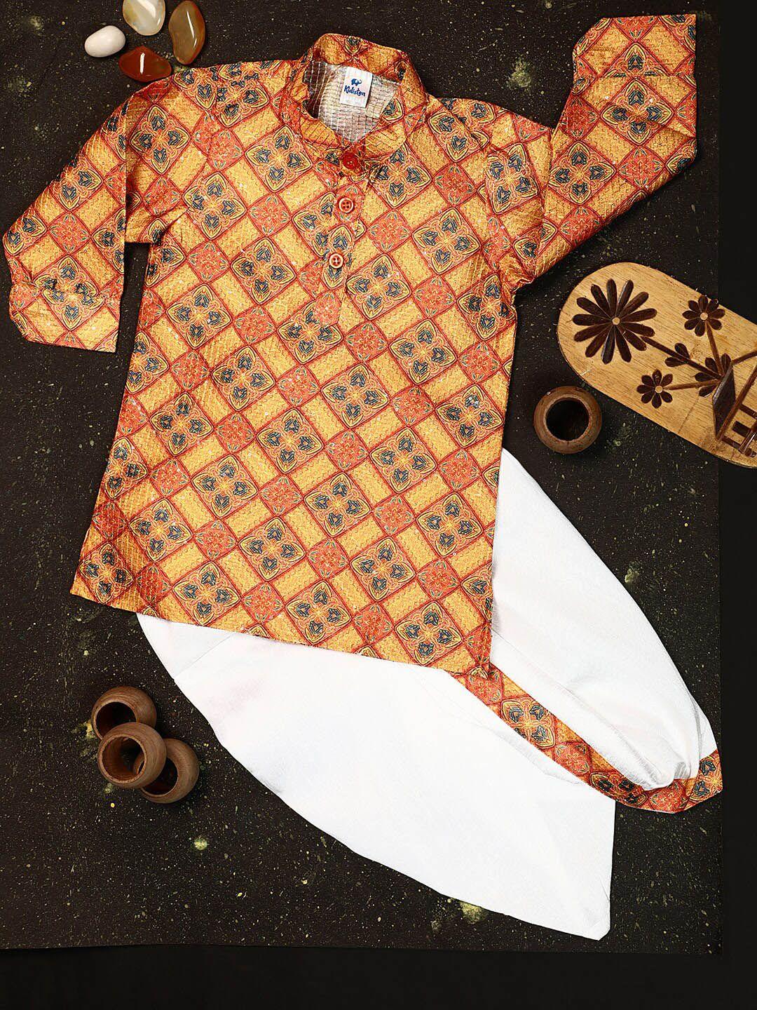 v-mart infants boys ethnic motifs printed pure cotton straight kurta with dhoti pants
