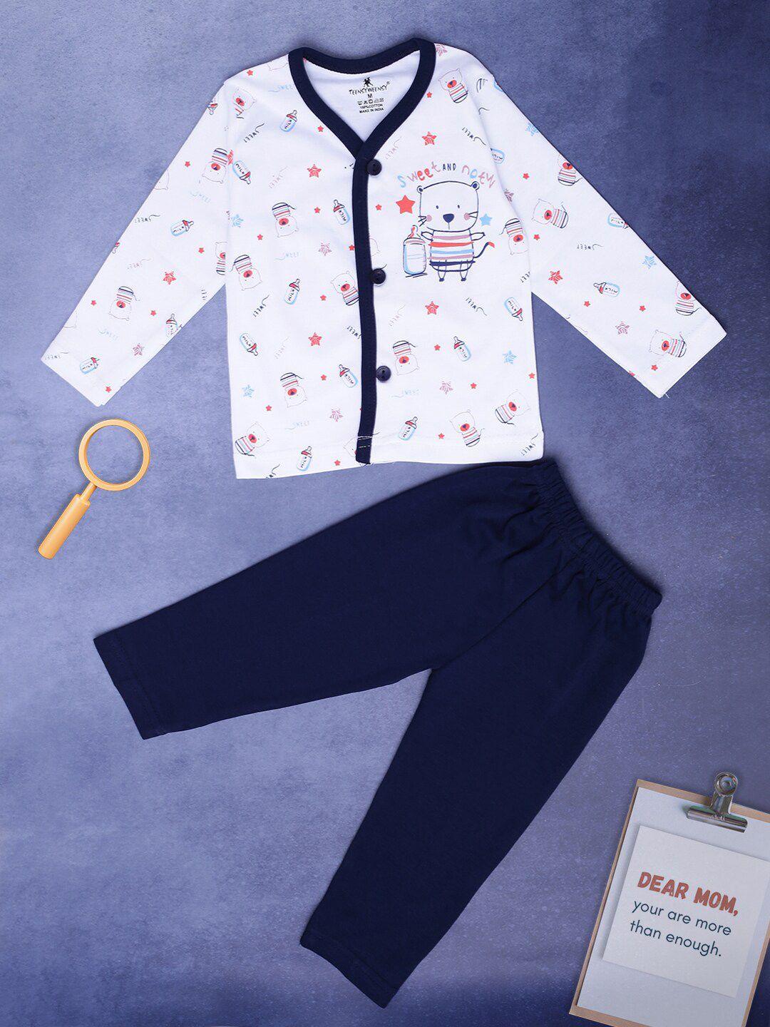v-mart infants conversational printed pure cotton t-shirt with linen pyjamas