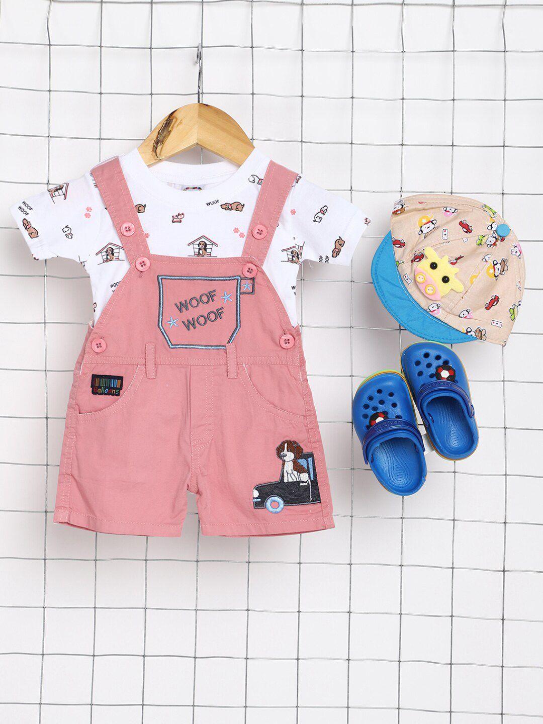 v-mart infants cotton straight leg dungaree with printed t-shirt