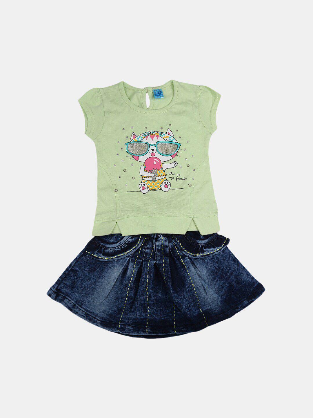 v-mart infants graphic printed round neck pure cotton t-shirt with skirt