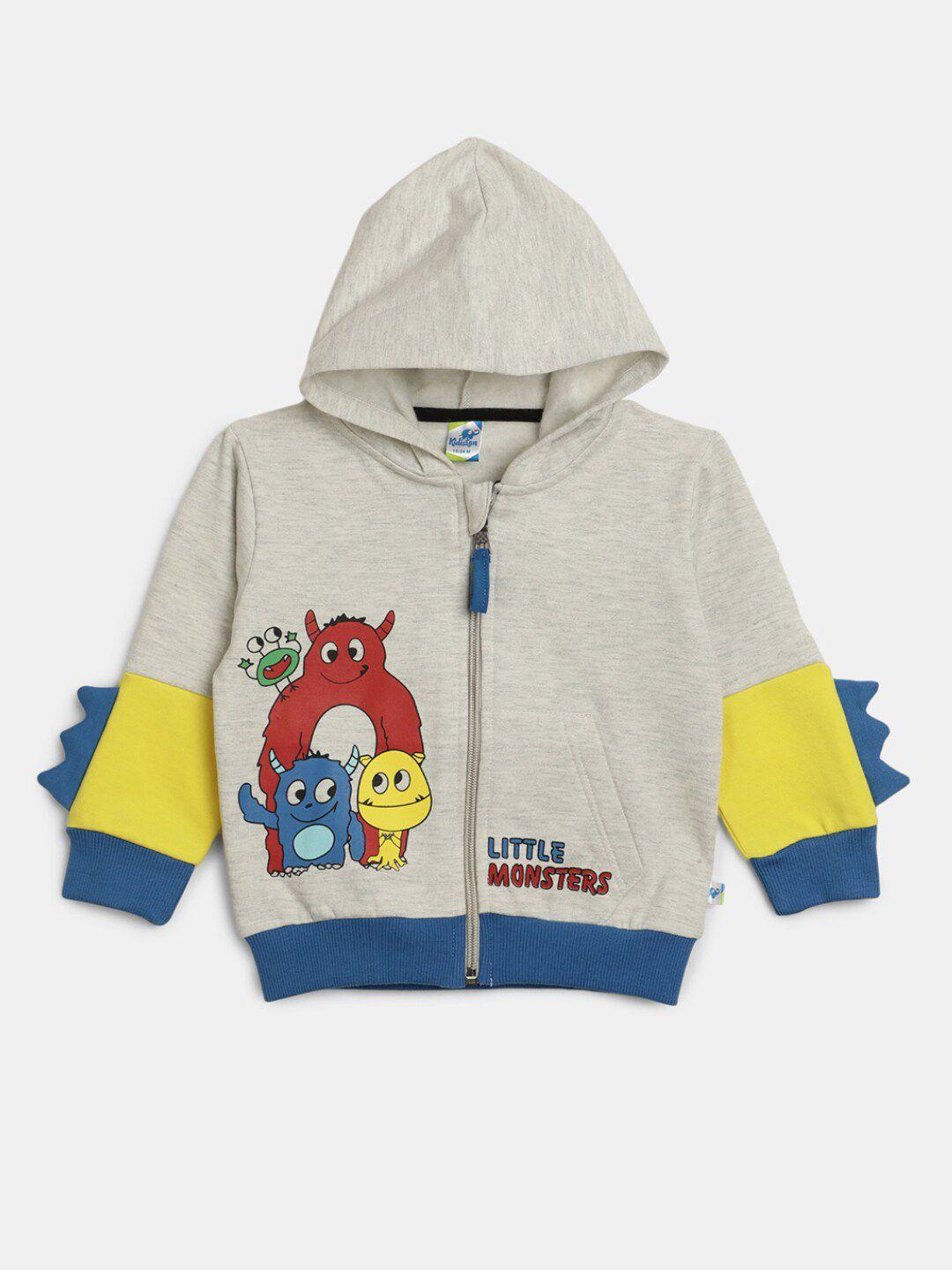 v-mart infants printed hooded cotton fleece front open sweatshirt