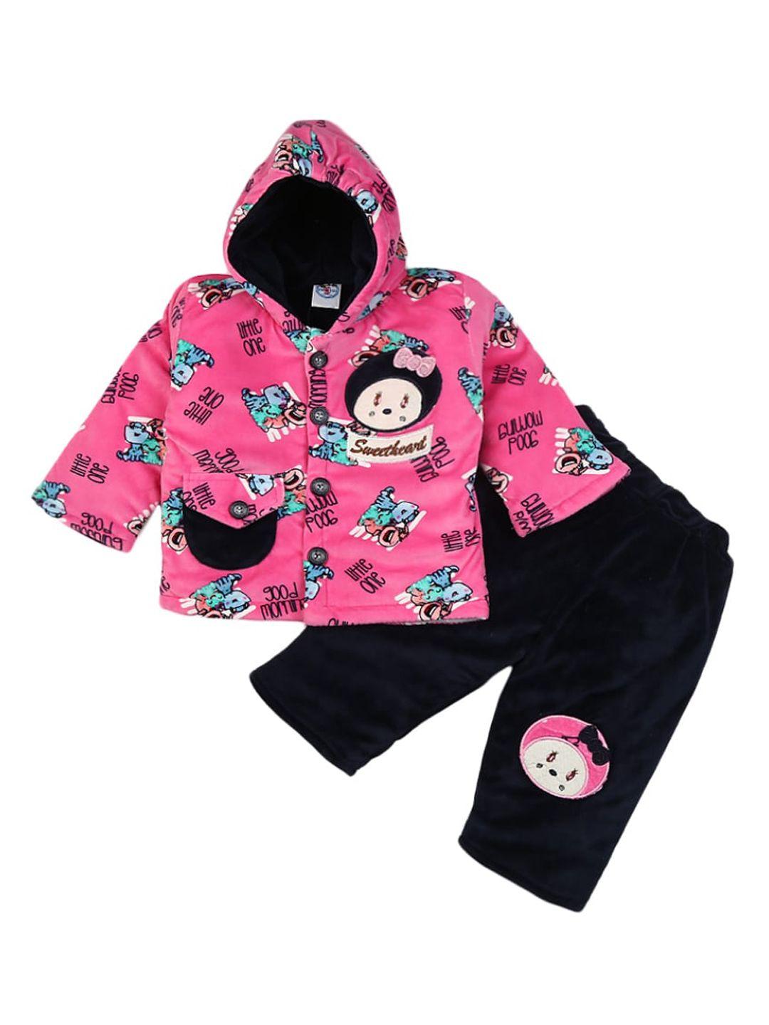 v-mart infants printed hooded pure cotton t-shirt with trousers