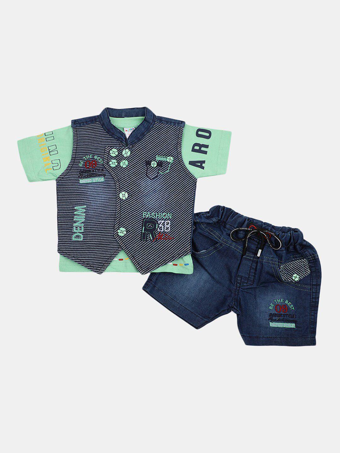 v-mart infants printed pure cotton t-shirt & shorts with waist coat