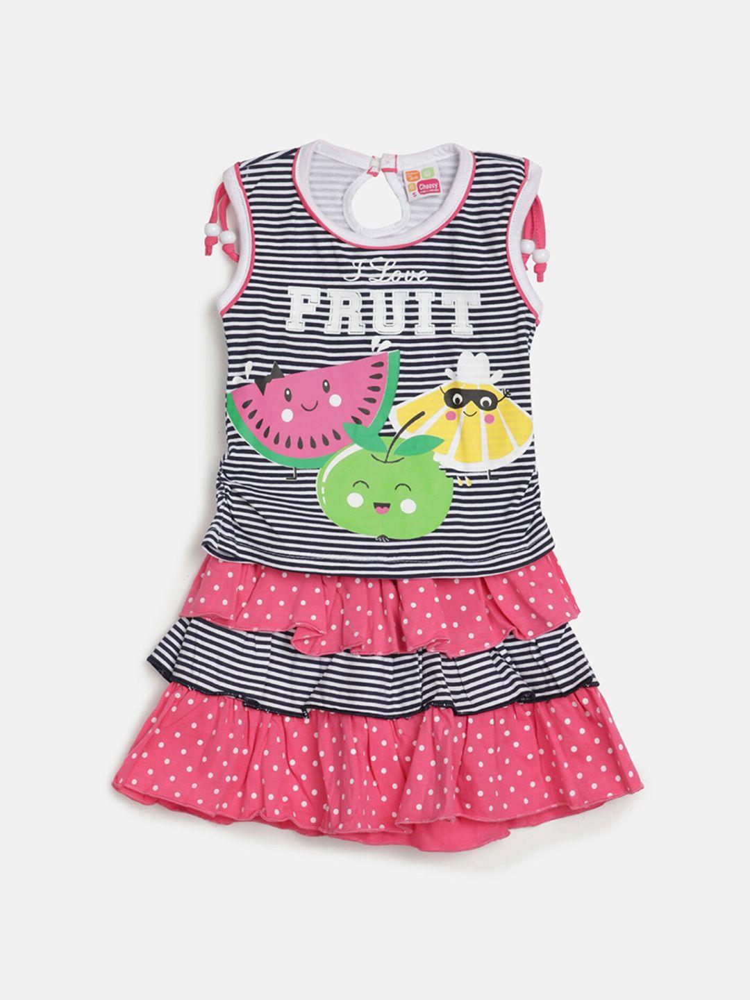 v-mart infants printed pure cotton top with skirt