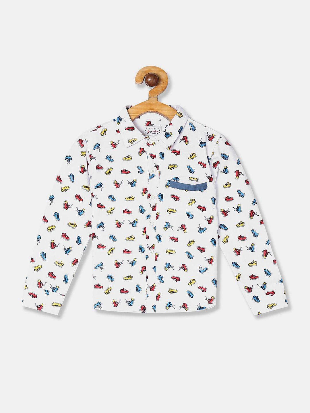 v-mart infants spread collar welt pocket printed casual cotton shirt