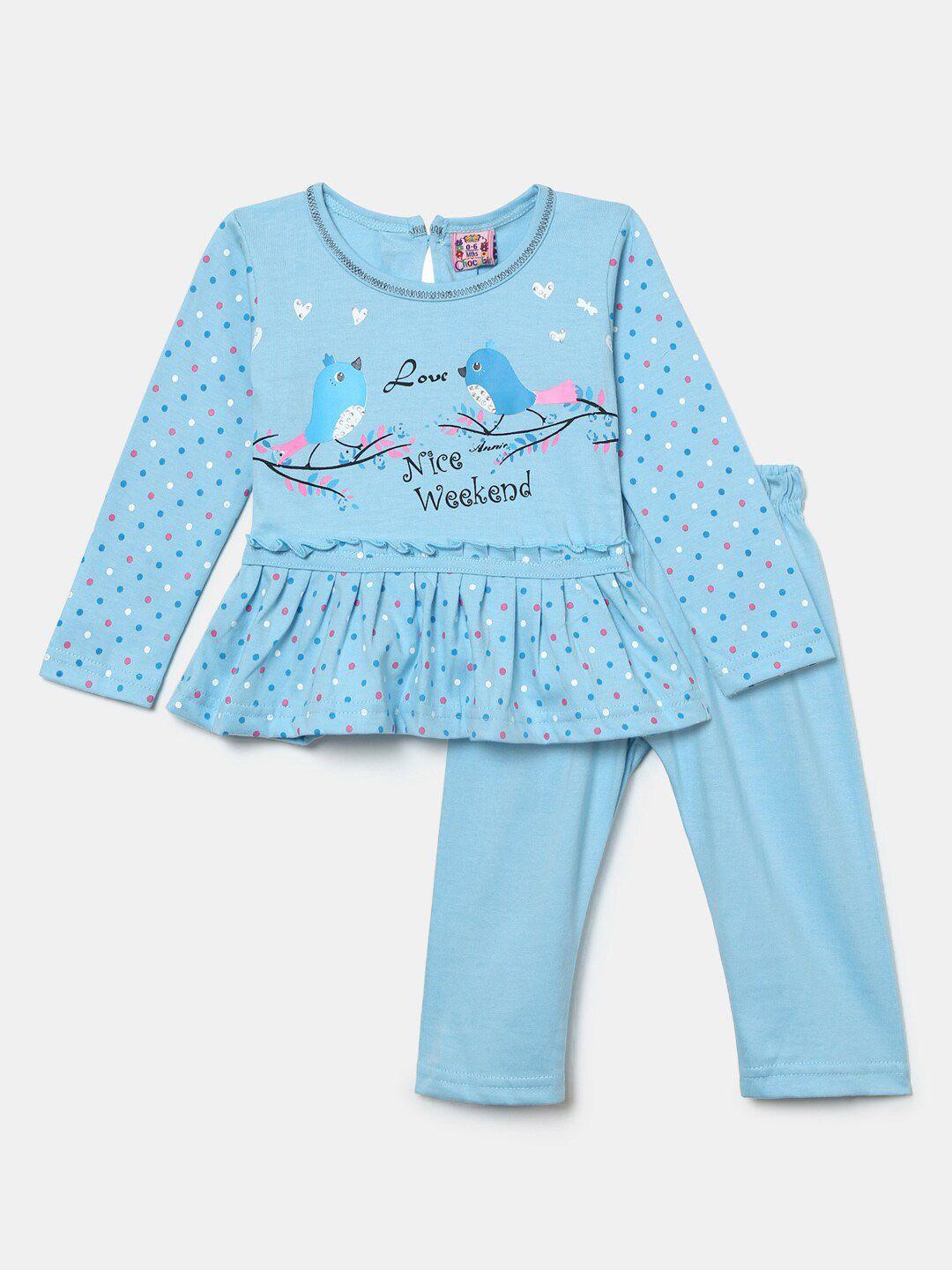 v-mart kids blue & white printed pure cotton top with pyjama